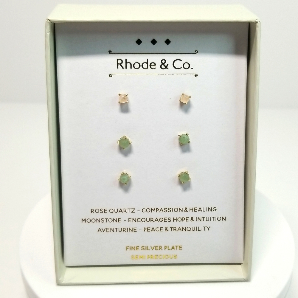 Kohl's Rhode&Co Pine Silver Womens 3 Earrings Plate Semi Precious New